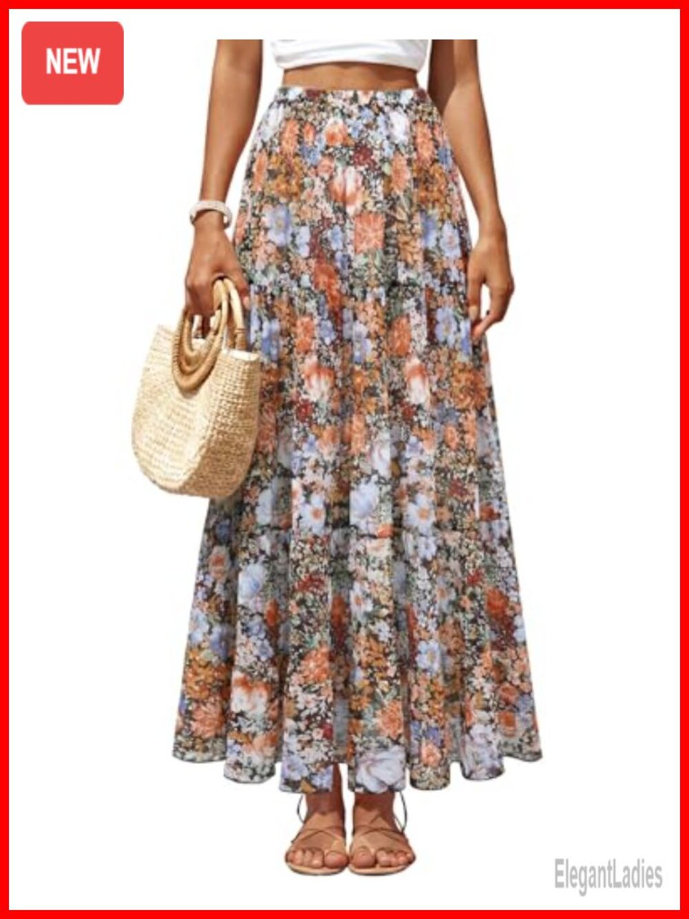 Chiffon Pleated A-Line Maxi Skirt High Waist Elastic Long Skirt